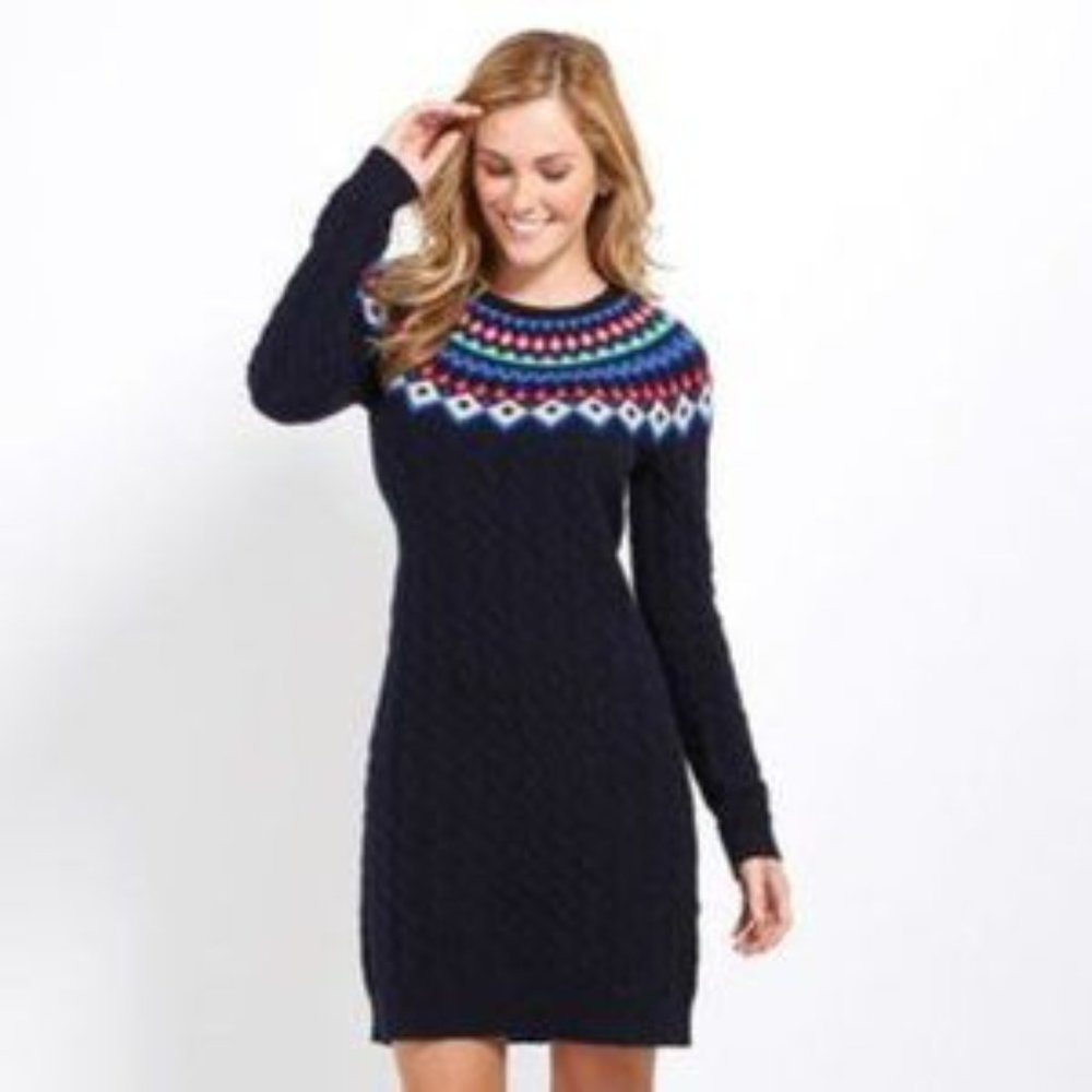 Vineyard Vines Navy Long Sleeve Dress with Multicolor Pattern